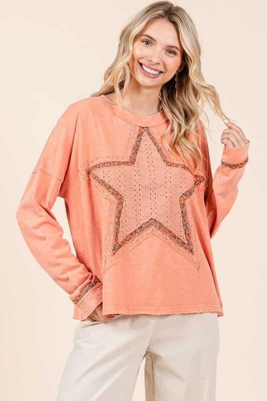 Mittoshop Mineral Wash Star Patch Long Sleeve T-Shirt-Angel Casuals