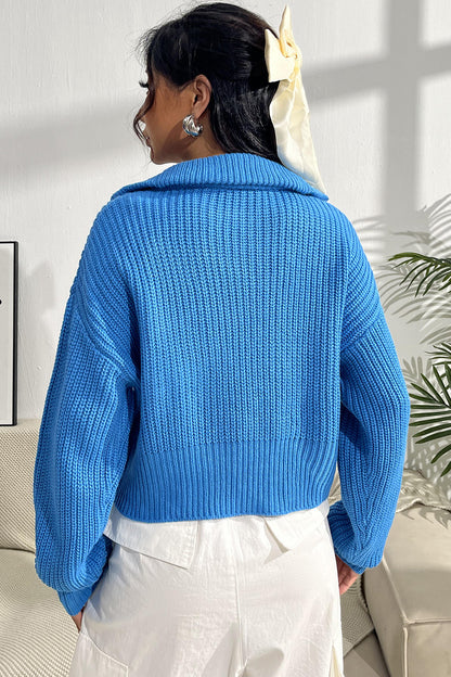 Quarter Zip Dropped Shoulder Sweater-Angel Casuals