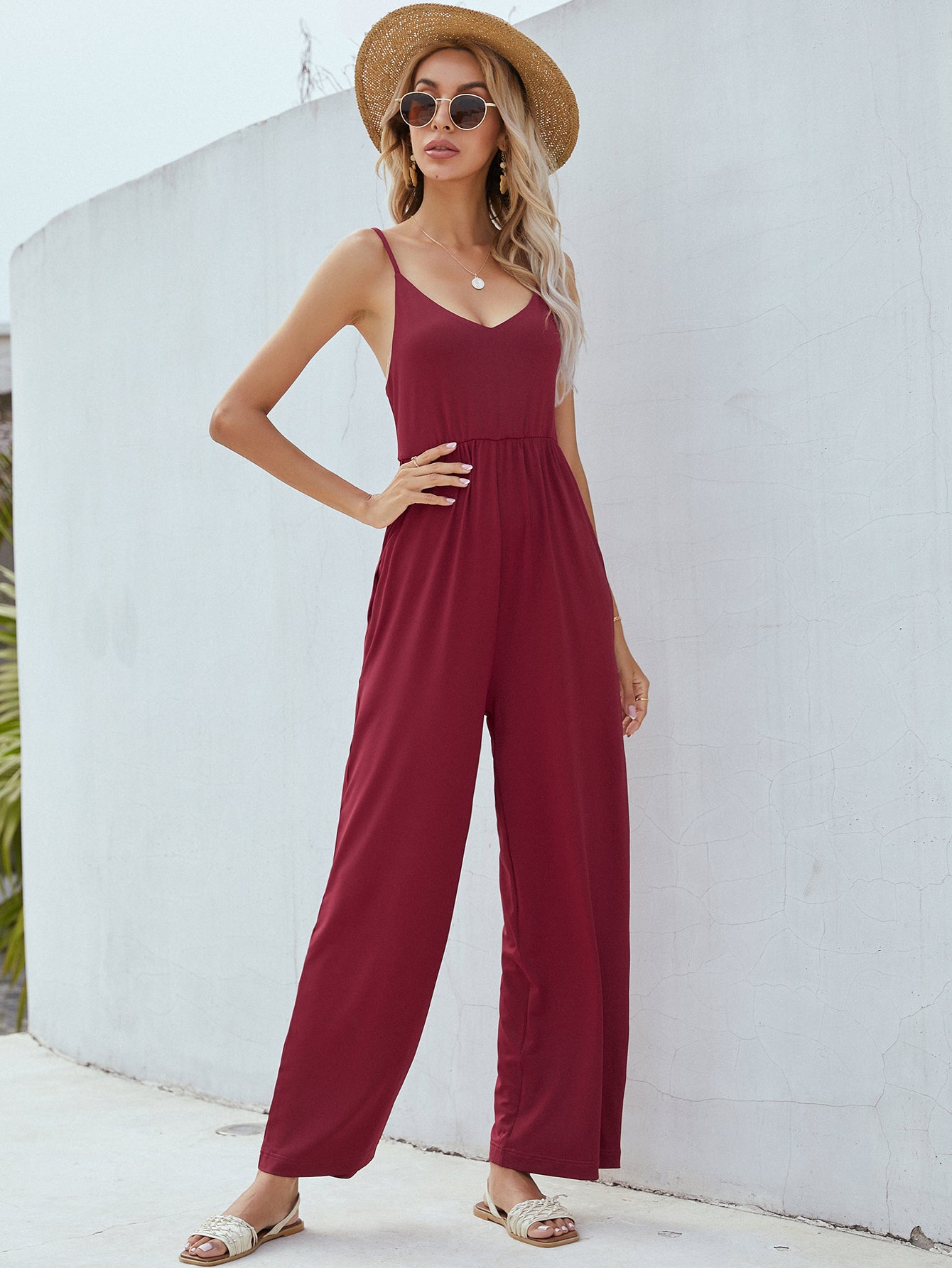 Adjustable Spaghetti Strap Jumpsuit with Pockets-Angel Casuals