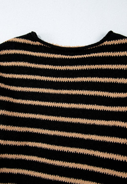 Stripe Drop Shoulder Round Neck Sweater-Angel Casuals