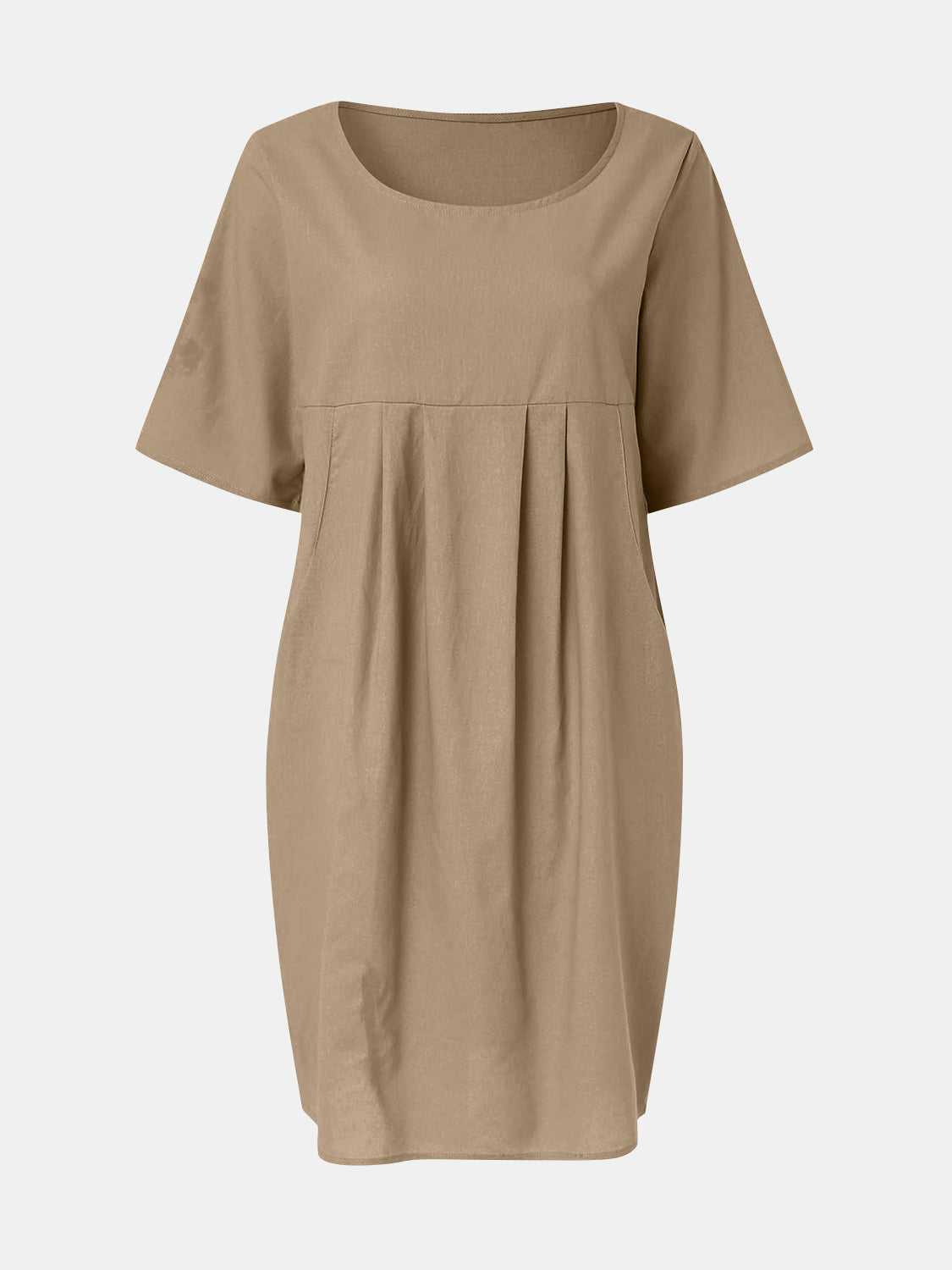 Full Size Round Neck Half Sleeve Dress with Pockets-Angel Casuals