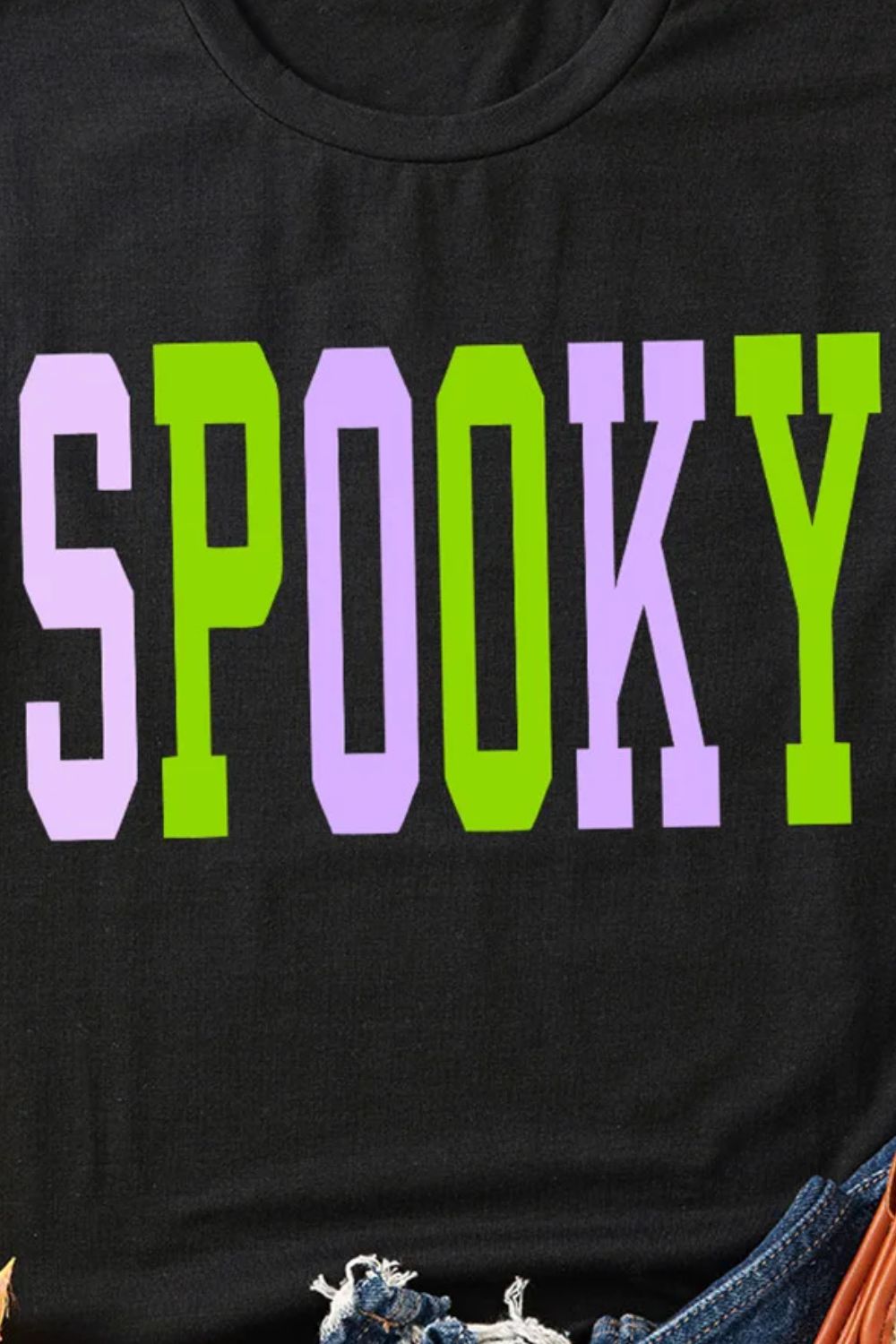 SPOOKY Round Neck Short Sleeve T-Shirt-Angel Casuals