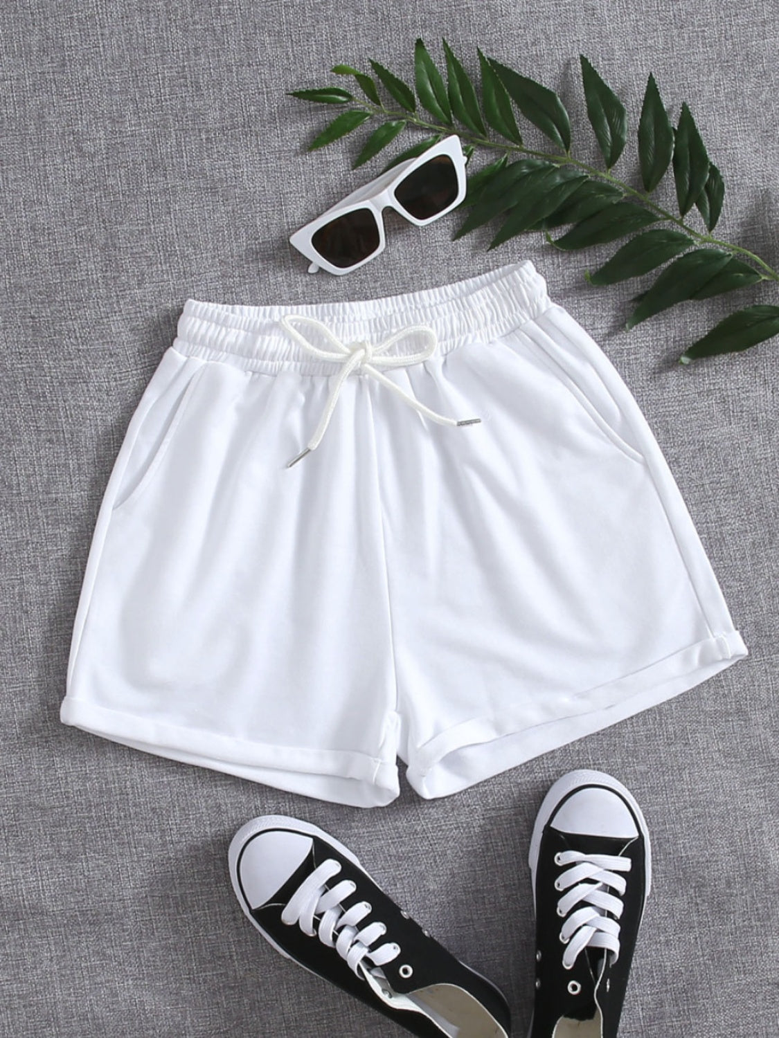 Drawstring Pocketed Elastic Waist Shorts-Angel Casuals