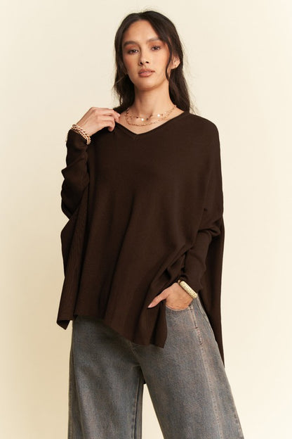 Davi & Dani High-Low Side Slit Batwing Sleeve Top-Angel Casuals