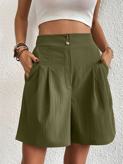 Pocketed Half Elastic Waist Shorts-Angel Casuals