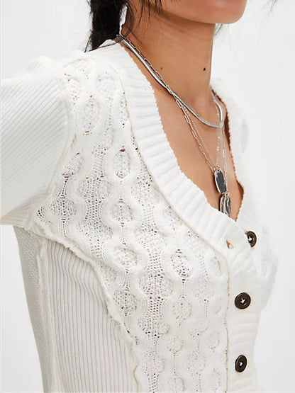 V-Neck Button Up Cropped Cardigan-Angel Casuals