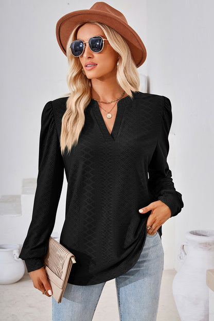 Notched Long Sleeve T-Shirt-Angel Casuals