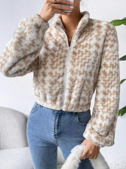 Zip Up Long Sleeve Fuzzy Outerwear-Angel Casuals