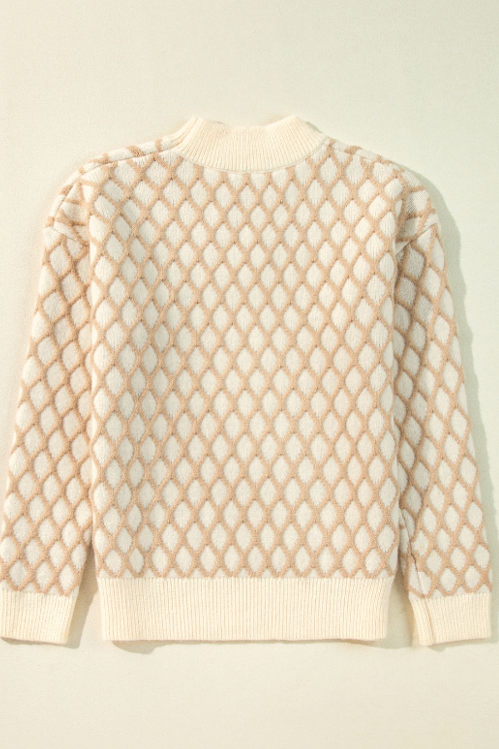 Diamond Pattern Mock Neck Long Sleeve Sweater-Angel Casuals