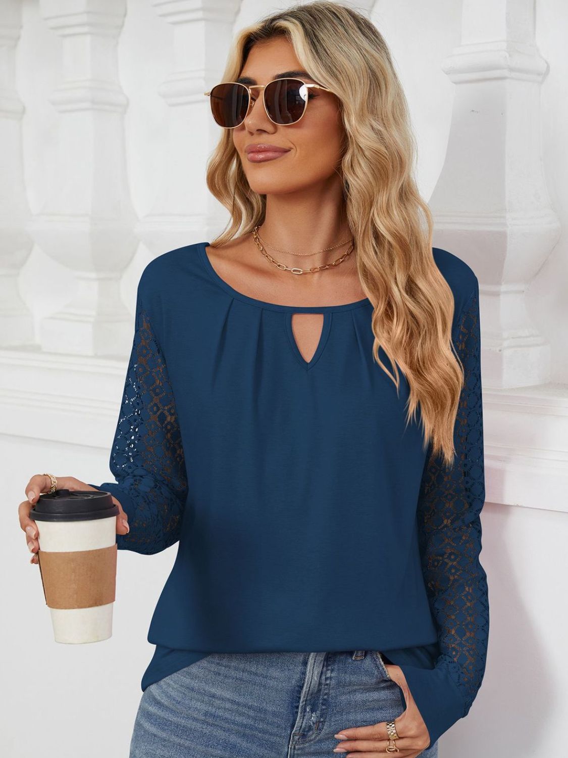 Cutout Round Neck Long Sleeve T-Shirt-Angel Casuals