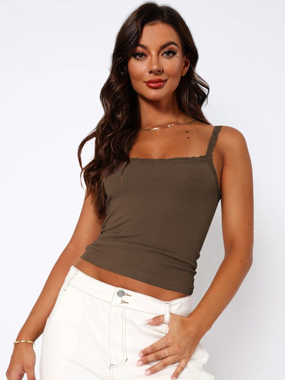 Lace Trim Straight Neck Cami-Angel Casuals