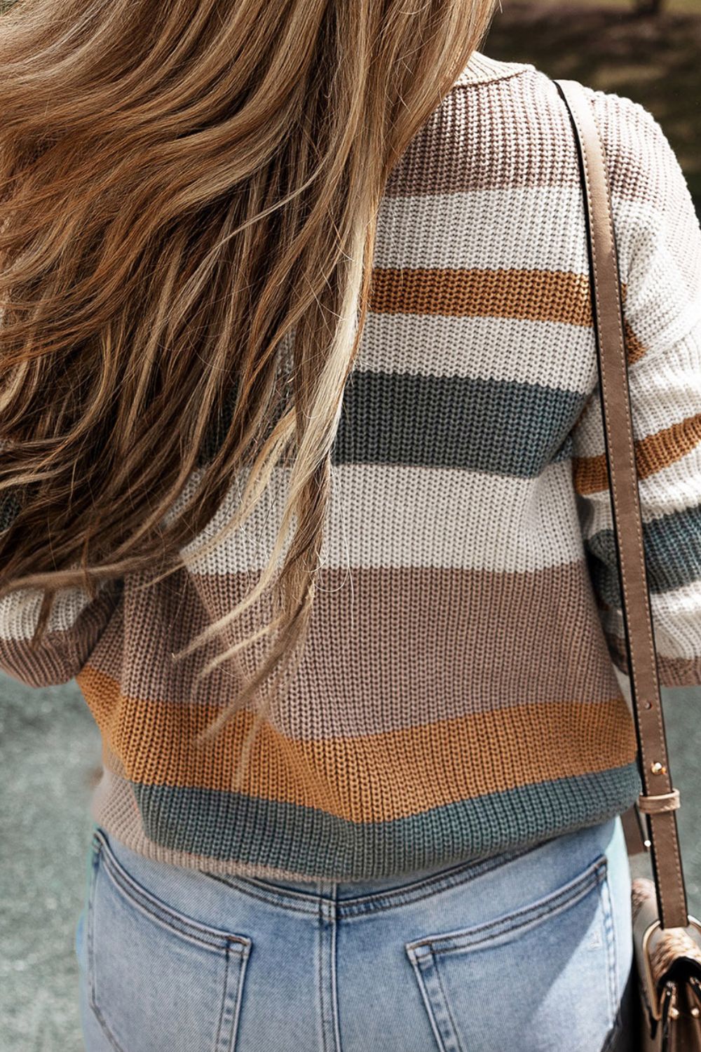 Striped Round Neck Dropped Shoulder Sweater-Angel Casuals