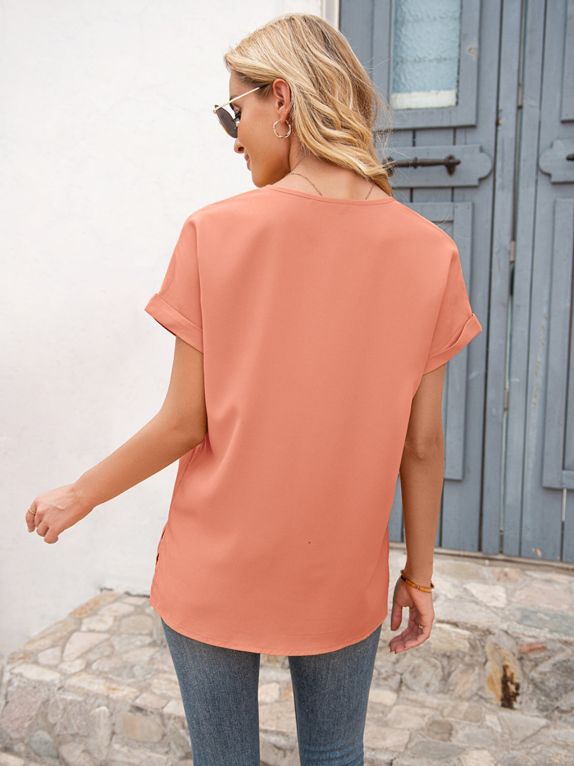 V-Neck Short Sleeve T-Shirt-Angel Casuals