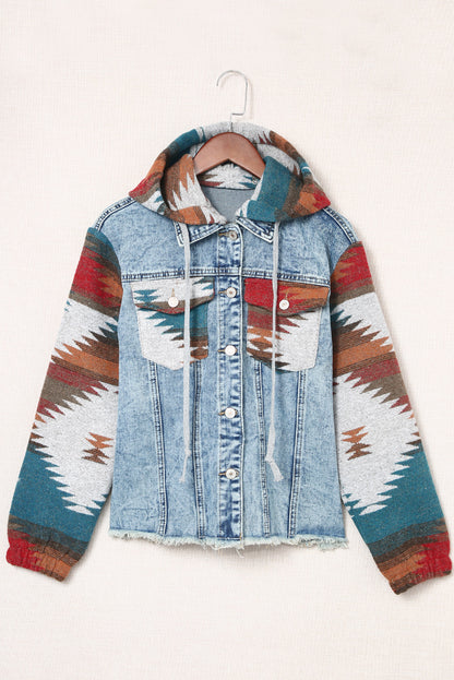 Drawstring Hooded Pocketed Denim Jacket-Angel Casuals