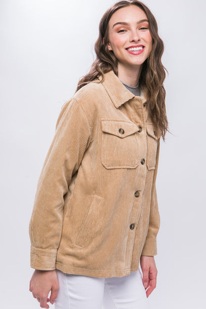 Love Tree Corduroy Button Up Jacket with Sherpa Inside-Angel Casuals