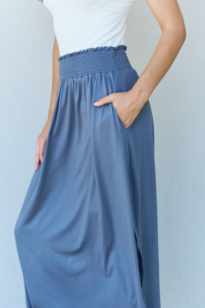 Doublju Comfort Princess Full Size High Waist Scoop Hem Maxi Skirt in Dusty Blue-Angel Casuals