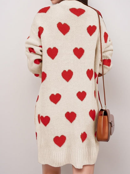 Heart Open Front Long Sleeve Cardigan-Angel Casuals