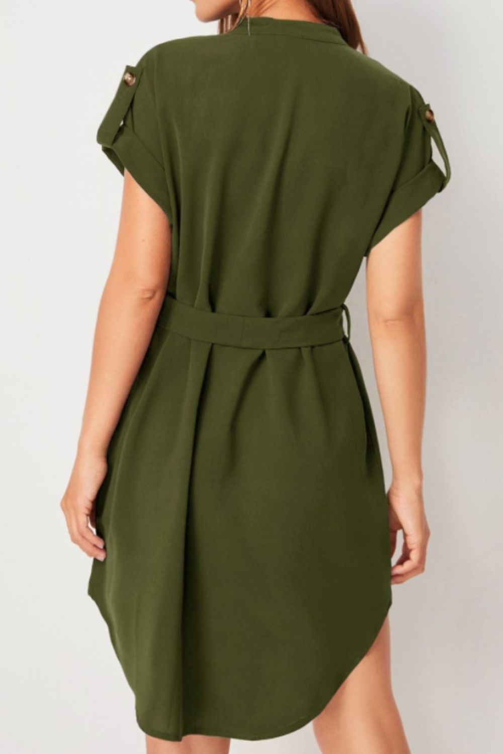 Tied Notched Short Sleeve Dress-Angel Casuals