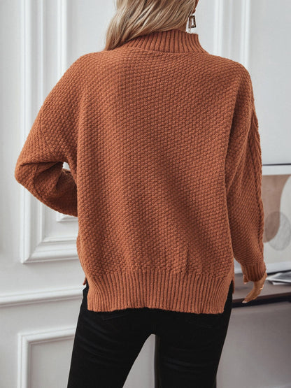 Cable-Knit Mock Neck Long Sleeve Sweater-Angel Casuals