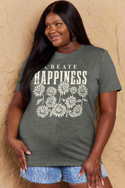 Simply Love Full Size CREATE HAPPINESS Graphic Cotton T-Shirt-Angel Casuals