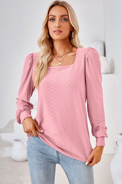 Square Neck Puff Sleeve T-Shirt-Angel Casuals
