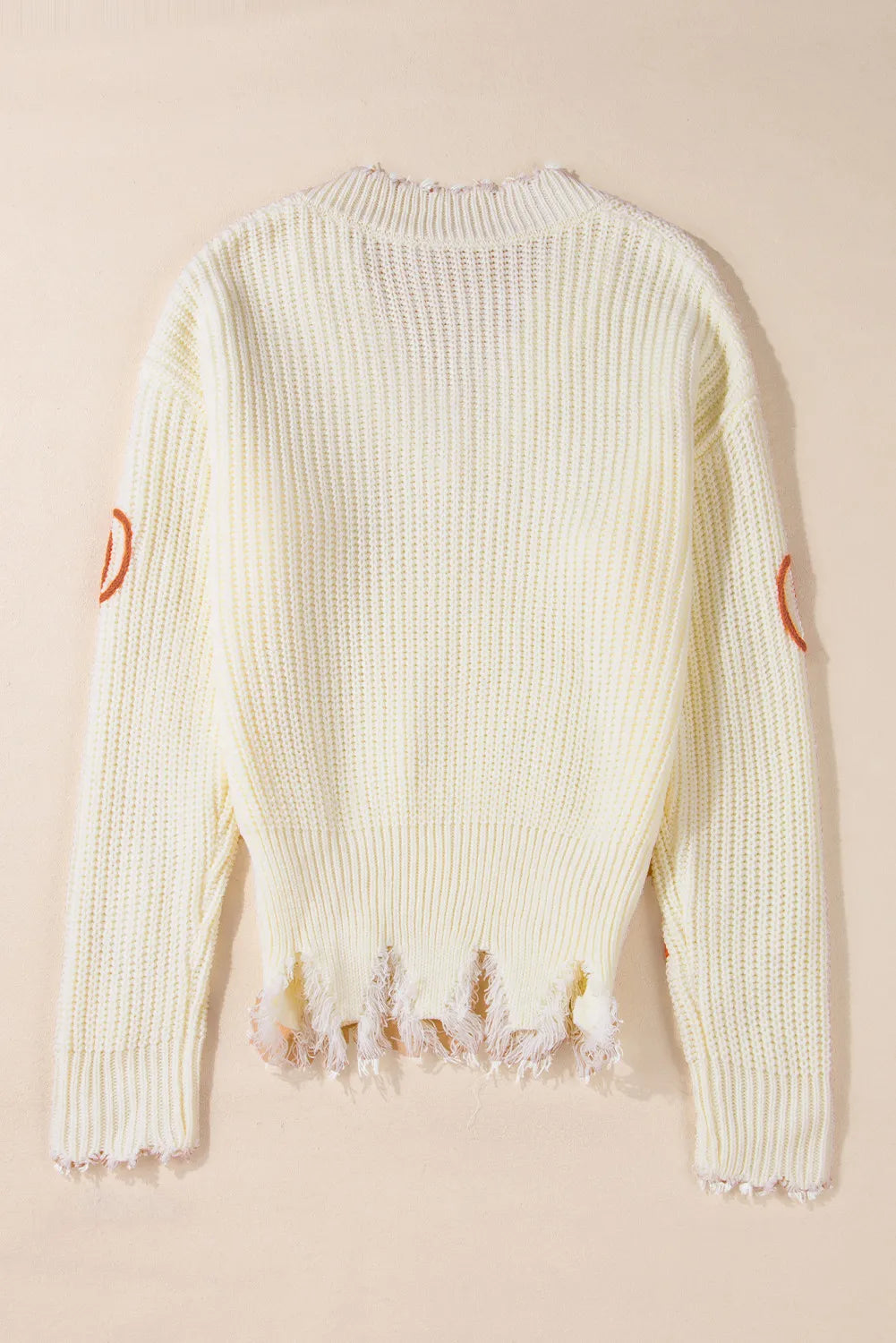 Raw Hem Pumpkin V-Neck Long Sleeve Sweater-Angel Casuals