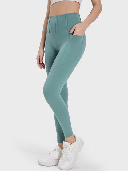 Pocketed High Waist Active Leggings-Angel Casuals