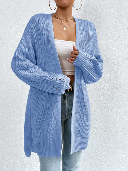 Open Front Dropped Shoulder Slit Cardigan-Angel Casuals