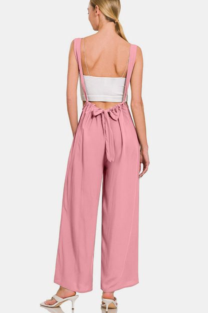 Zenana Pocketed Wide Strap Wide Leg Overalls-Angel Casuals