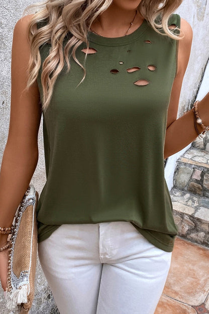 Cutout Round Neck Tank-Angel Casuals