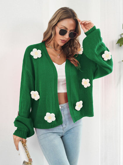 Floral Open Front Long Sleeve Cardigan-Angel Casuals