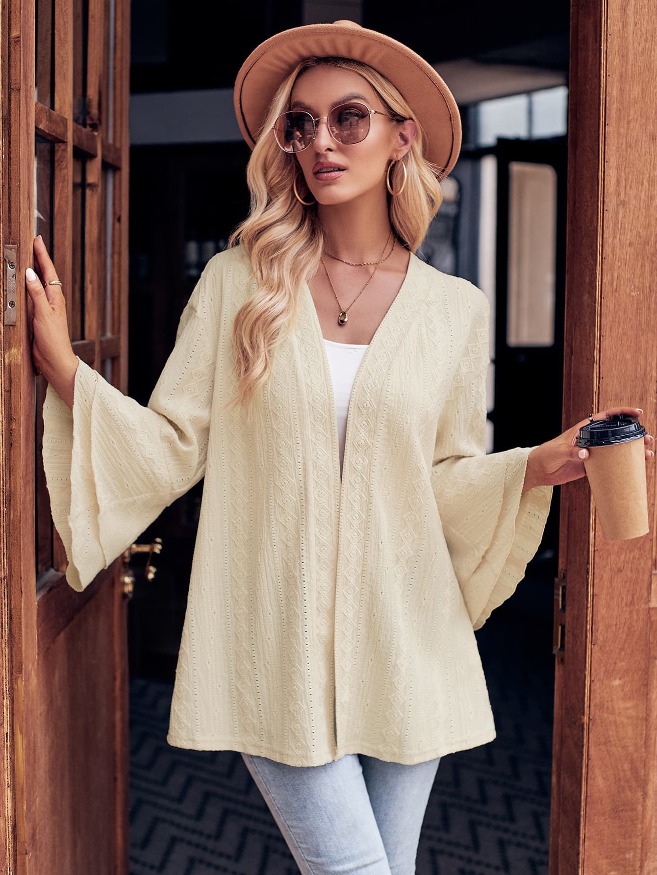 Eyelet Bell Sleeve Cardigan-Angel Casuals