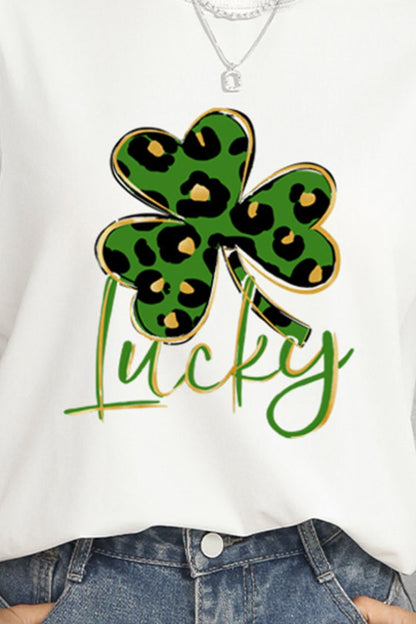 Lucky Clover Round Neck Short Sleeve T-Shirt-Angel Casuals