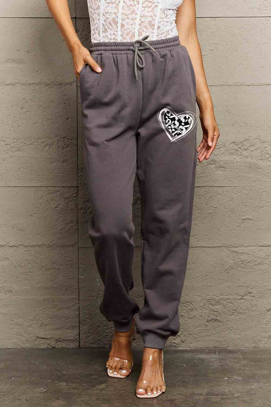 Simply Love Simply Love Full Size Drawstring Heart Graphic Long Sweatpants-Angel Casuals