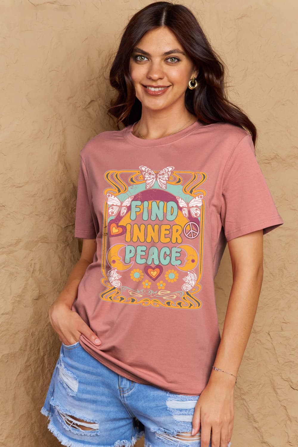 Simply Love Full Size FIND INNER PEACE Graphic Cotton T-Shirt-Angel Casuals