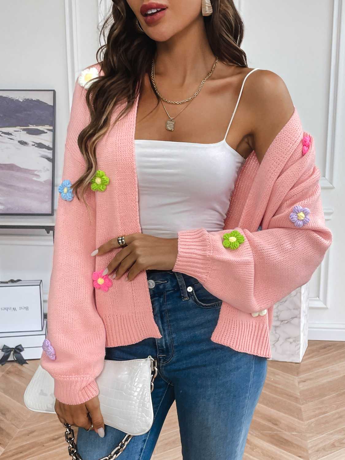 Floral Long Sleeve Open Front Cardigan-Angel Casuals