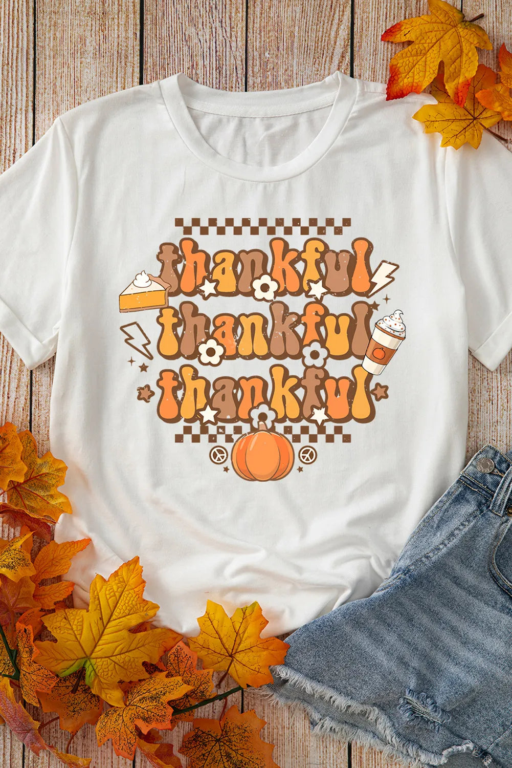 THANKFUL Round Neck Short Sleeve T-Shirt-Angel Casuals