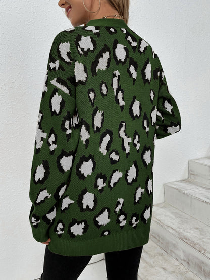 Leopard Open Front Dropped Shoulder Cardigan-Angel Casuals