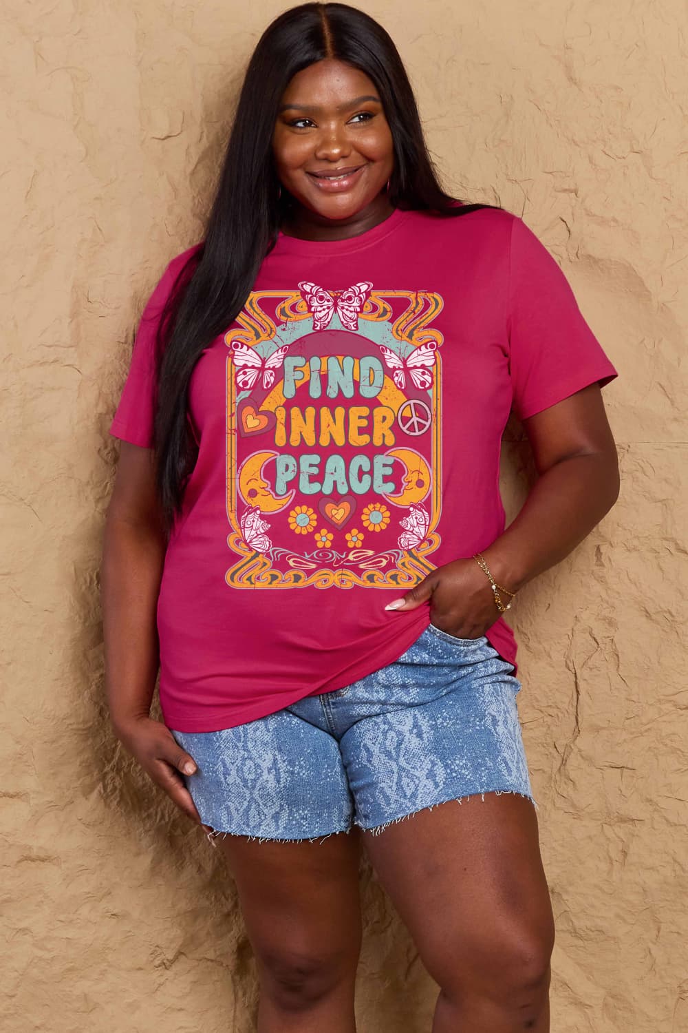 Simply Love Full Size FIND INNER PEACE Graphic Cotton T-Shirt-Angel Casuals