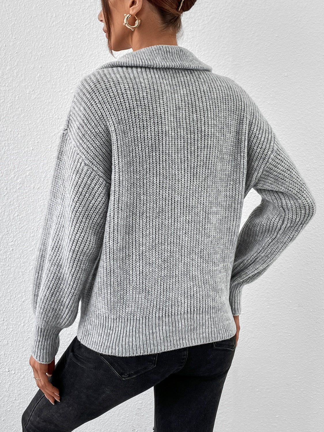 Honey Half Zip Dropped Shoulder Sweater-Angel Casuals