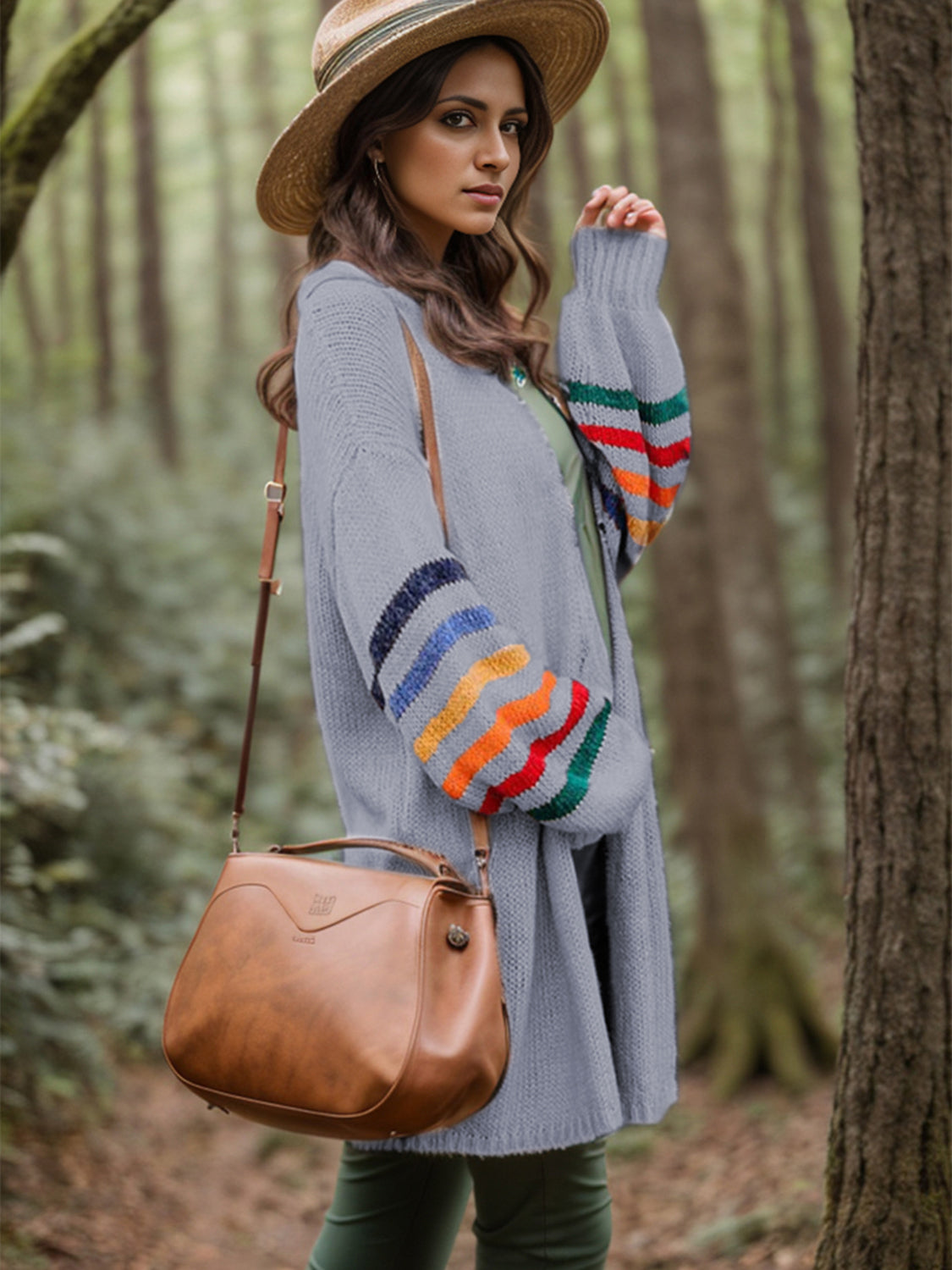 Striped Open Front Long Sleeve Cardigan-Angel Casuals