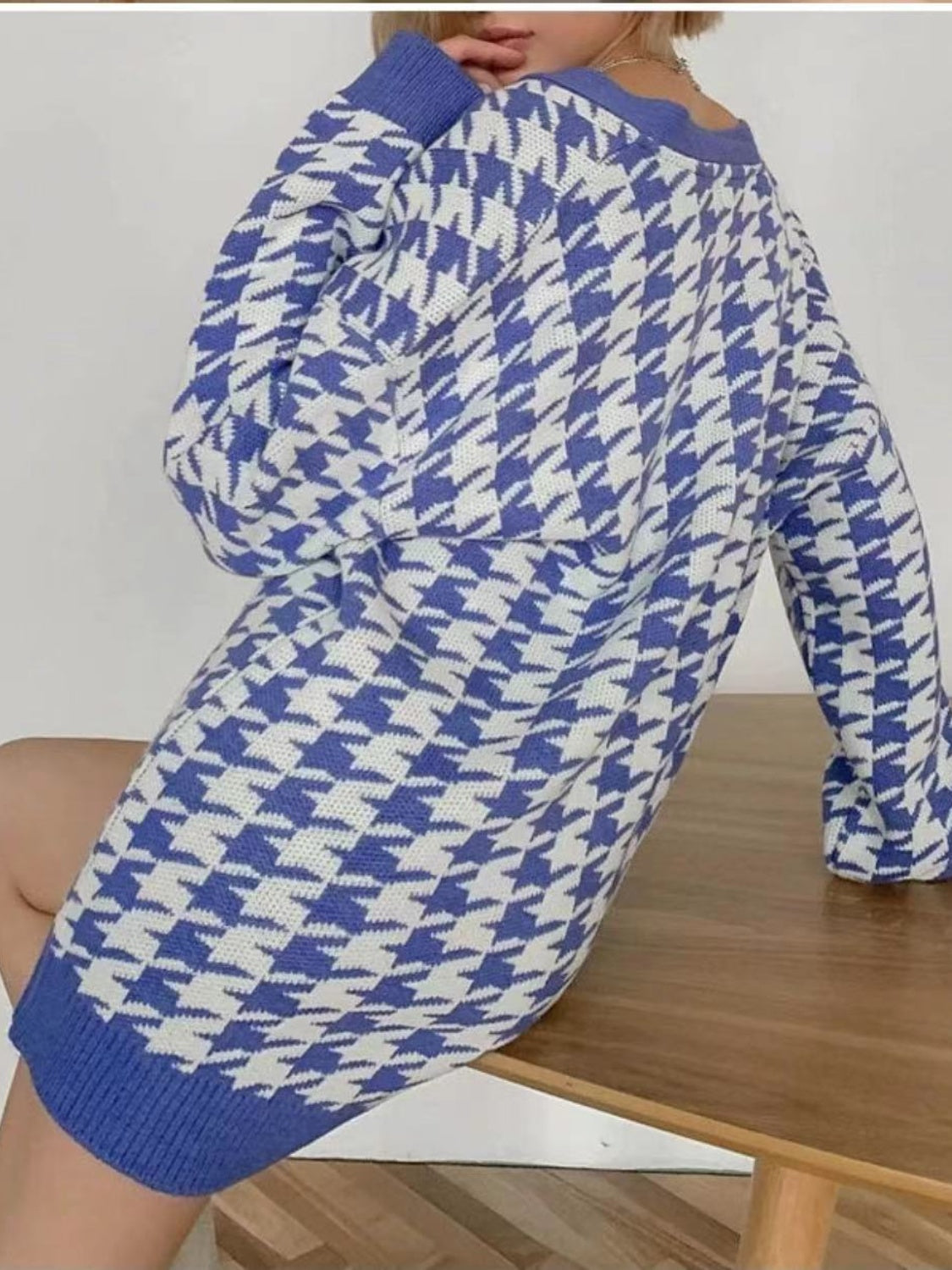 Houndstooth Button Up Long Sleeve Cardigan-Angel Casuals