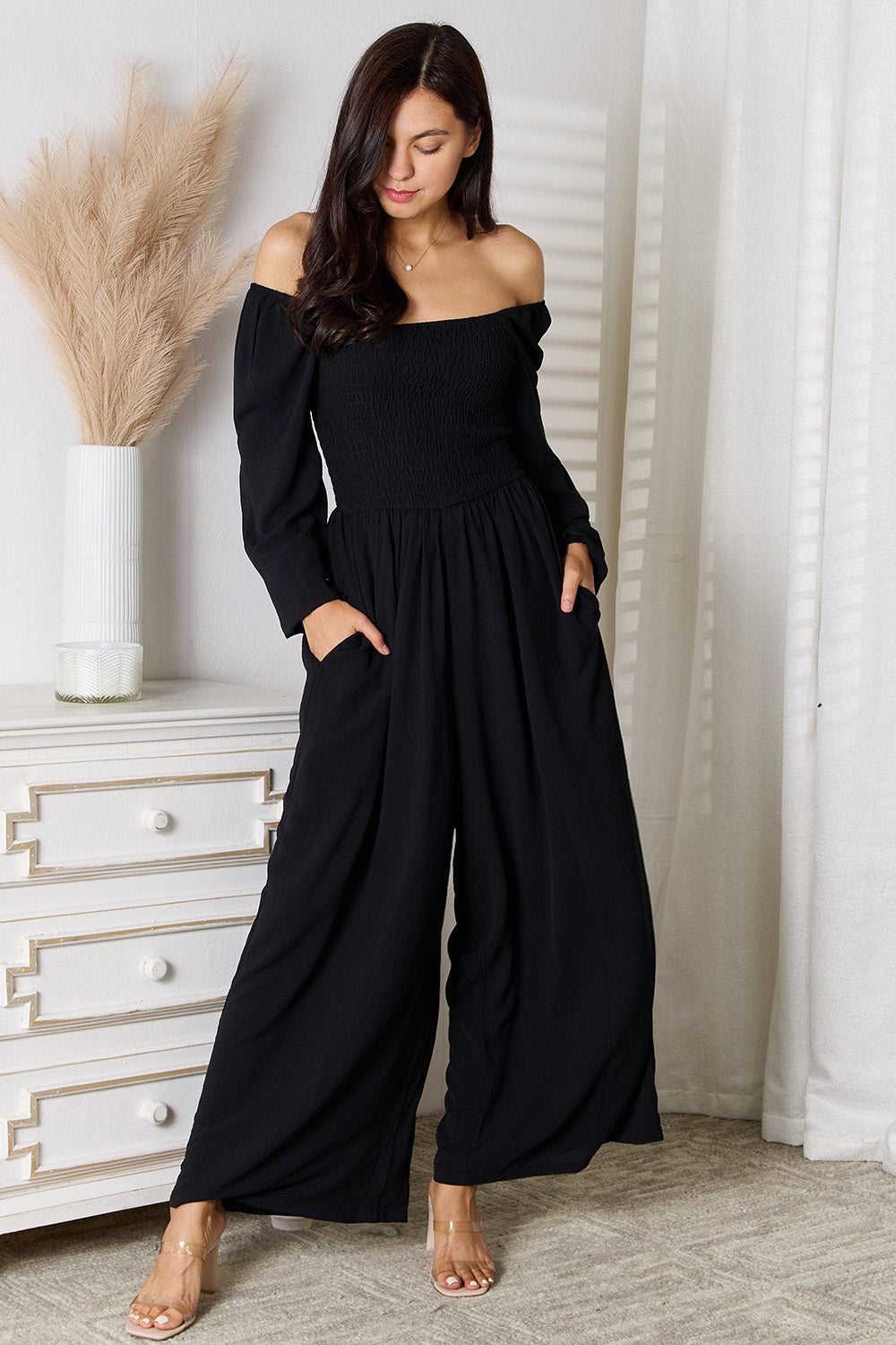 Double Take Square Neck Jumpsuit with Pockets-Angel Casuals