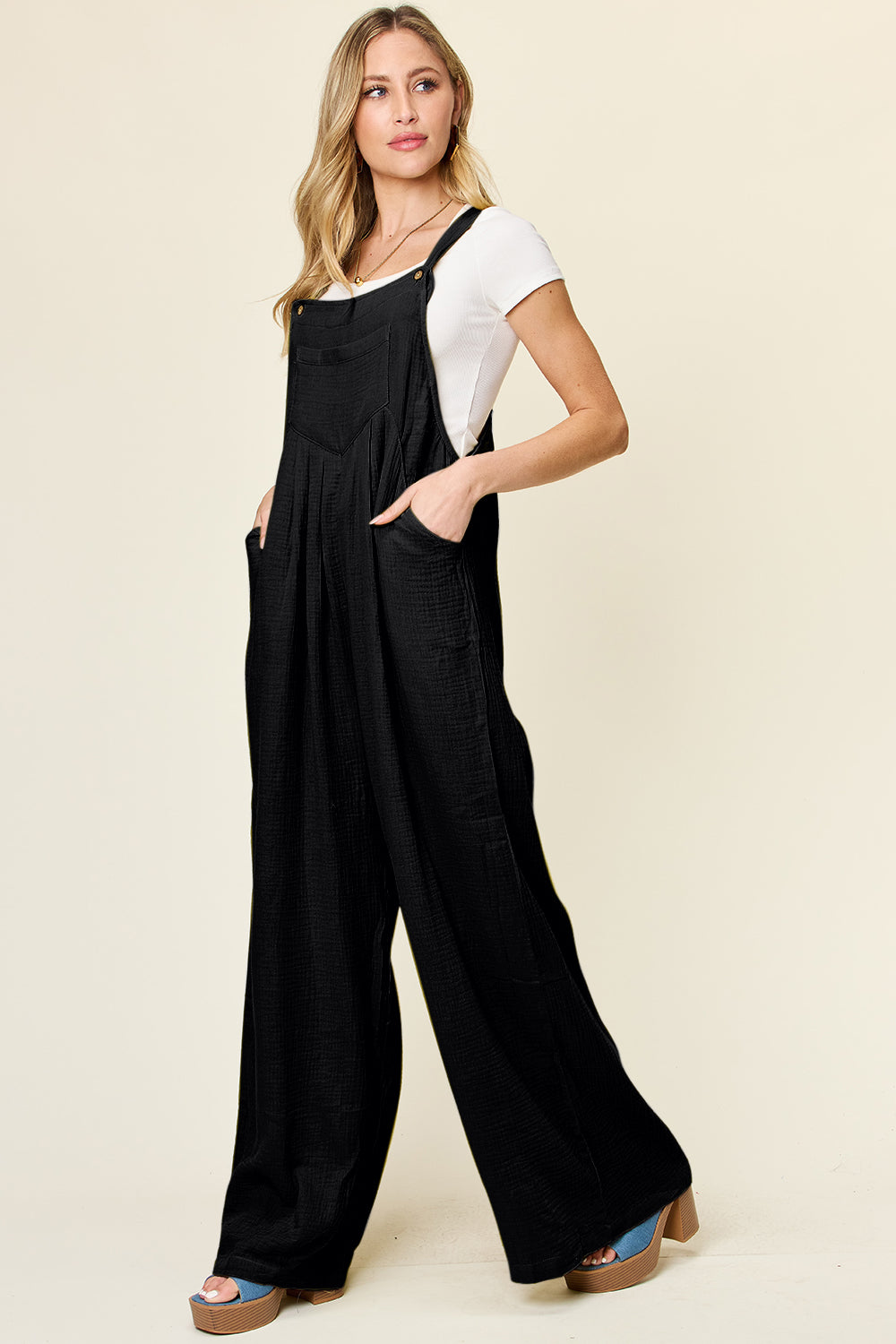 Double Take Full Size Texture Wide Strap Wide Leg Overall-Angel Casuals