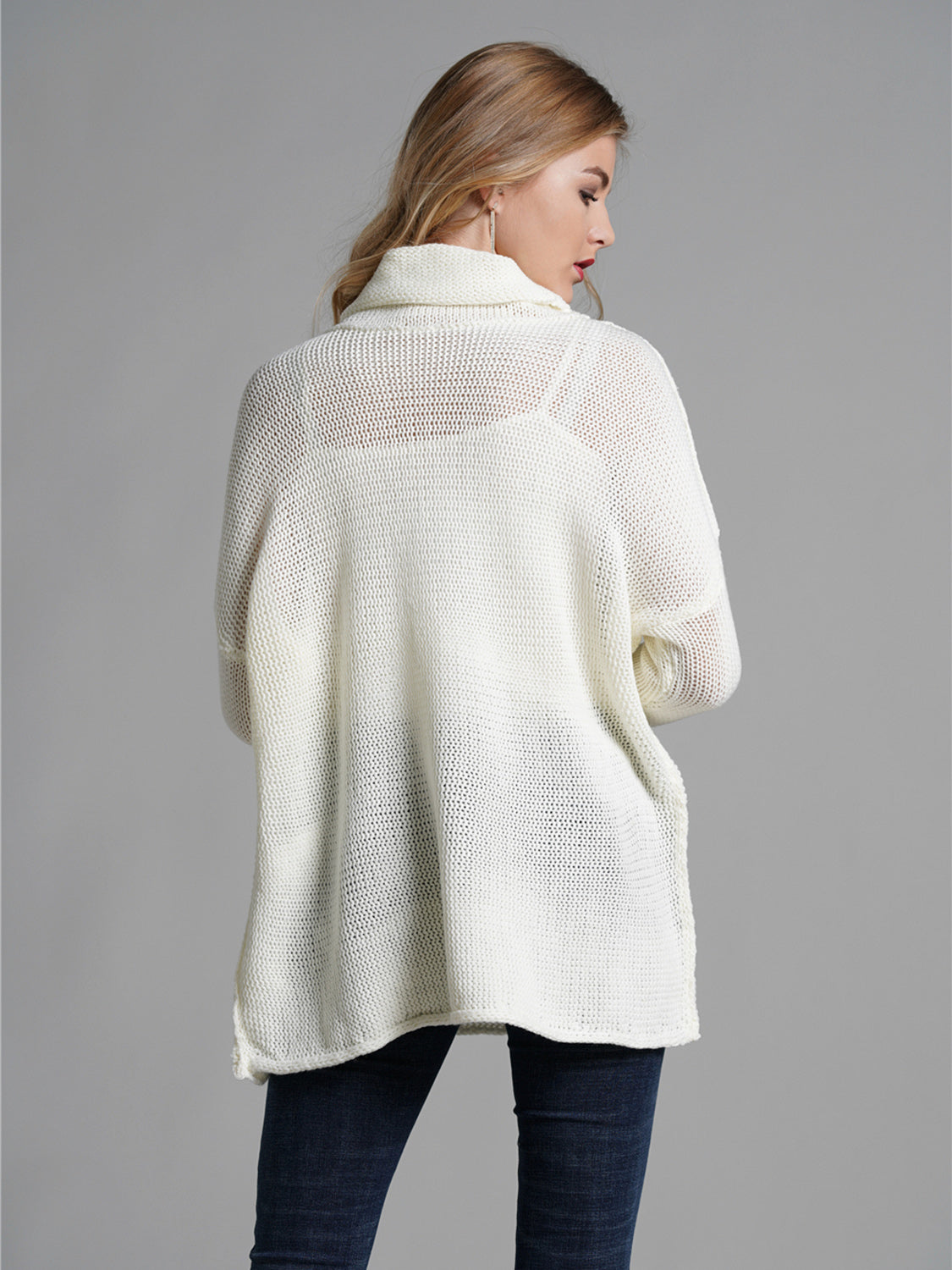 Turtleneck Dropped Shoulder Long Sleeve Sweater-Angel Casuals