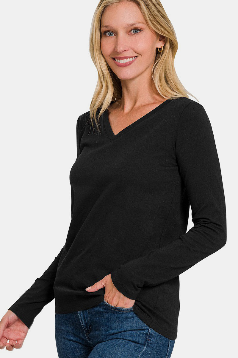 Zenana Full Size V-Neck Long Sleeve T-Shirt-Angel Casuals