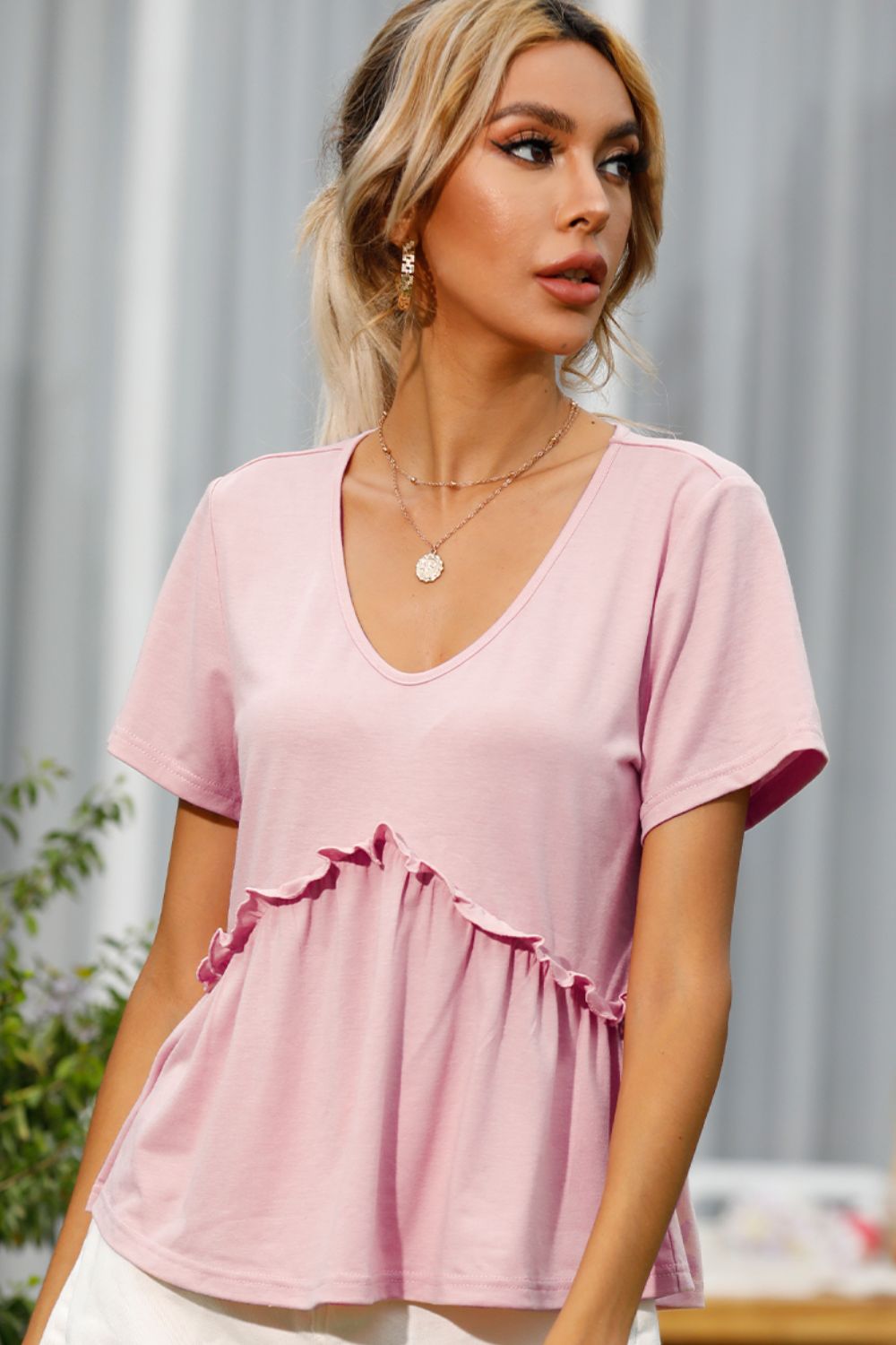 Frill Trim Short Sleeve Tee-Angel Casuals