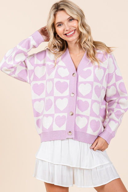 Mittoshop Checkered Heart Button Down Cardigan-Angel Casuals