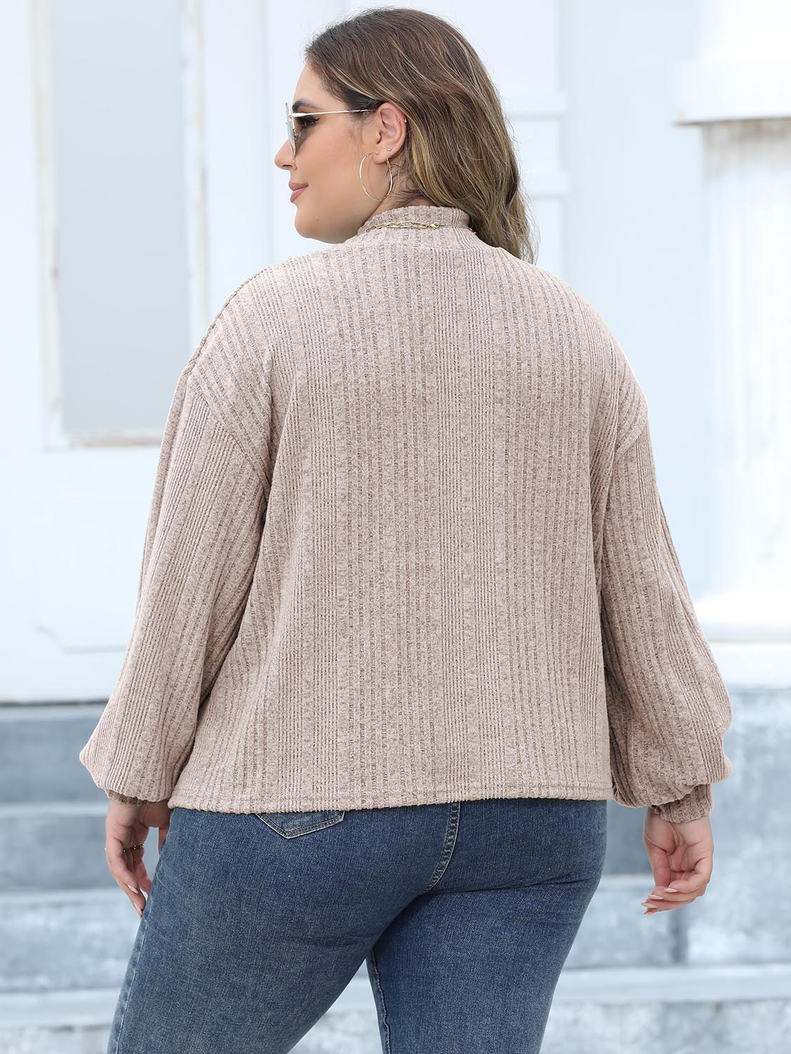 Plus Size Mock Neck Long Sleeve Knit Top-Angel Casuals