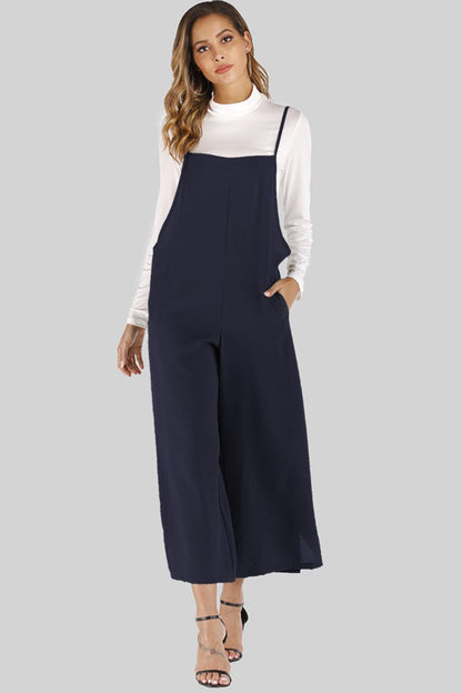 Full Size Cropped Wide Leg Overalls with Pockets-Angel Casuals